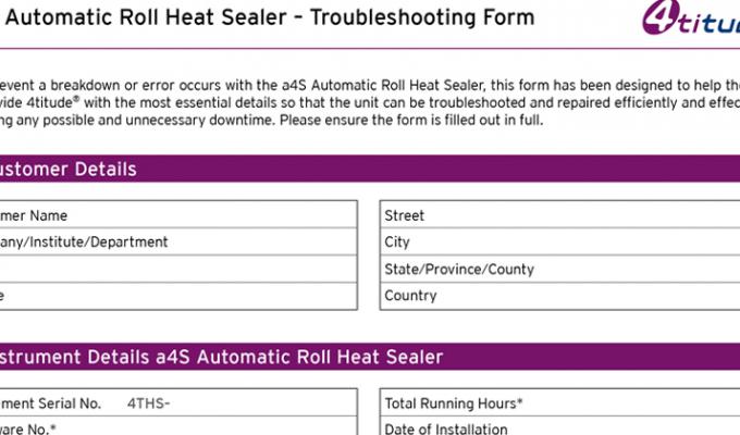 a4S Automatic Roll Heat Sealer Troubleshooting Form