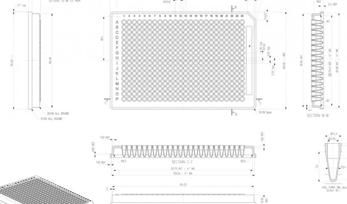 FrameStar® 384 Well Skirted PCR Plate Technical Drawing