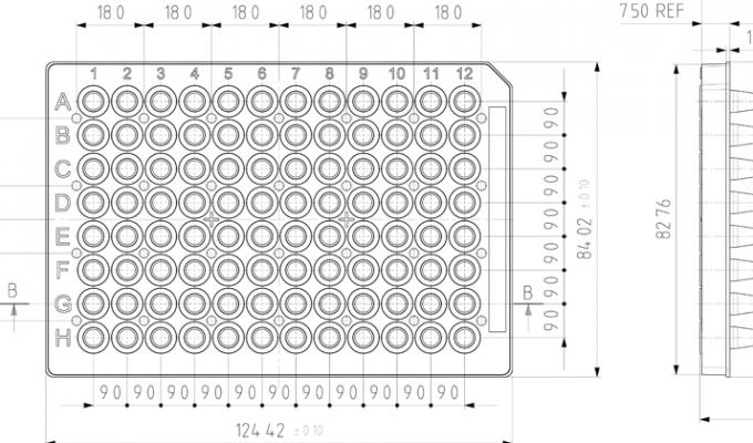 96 Well Semi-Skirted PCR Plate Technical Drawing