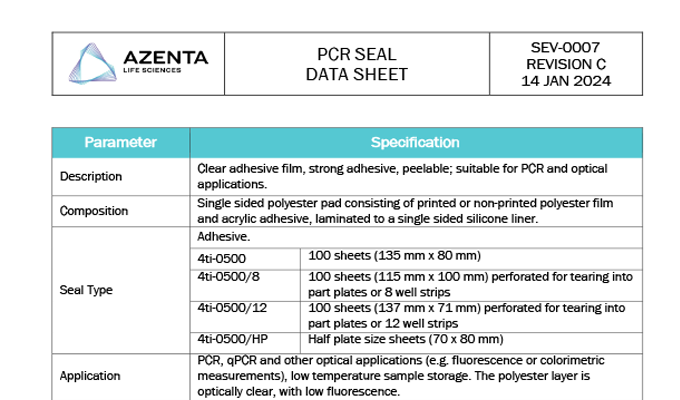 PCR Seal Data Sheet