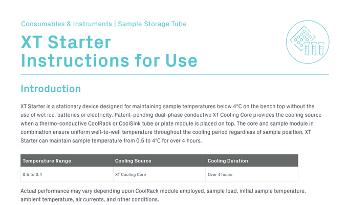 CoolBox™ XT Starter Cooling Workstation Open Platform, Single Capacity Instructions for Use