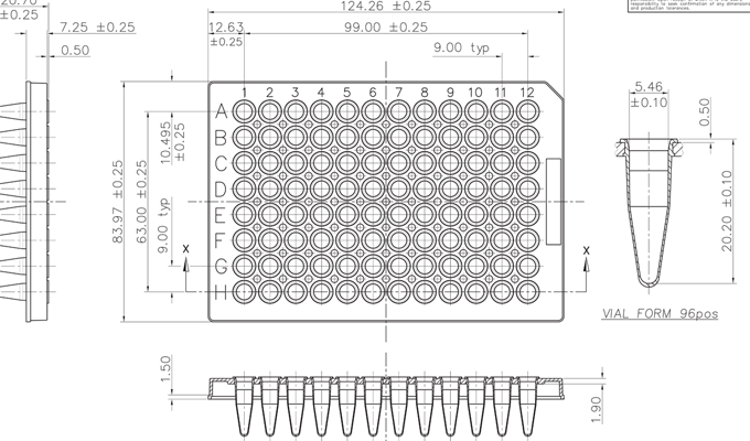 FrameStar® 96 Well Semi-Skirted PCR Plate, ABI® Style Technical Drawing