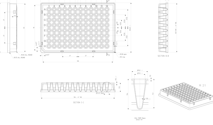 Individual Access 96 Well Skirted PCR Plate Technical Drawing