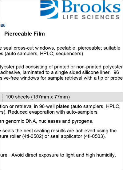 Pierceable Film Data Sheet