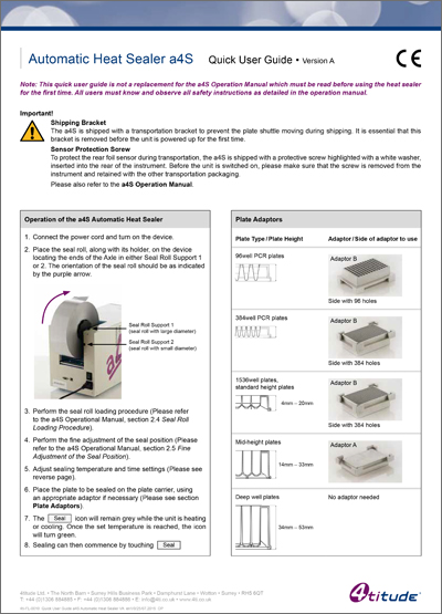 a4S Automatic Roll Heat Sealer Quick User Guide (EN)