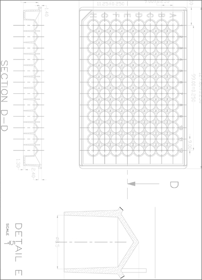 96 Round Well Storage Microplate (330 µl, V shaped) Technical Drawing