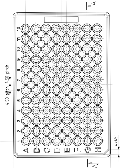 96 Round Well Storage Microplate (200 µl, V shaped) Technical Drawing