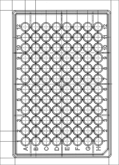 96 Round Well Storage Microplate (300 µl, U shaped) Technical Drawing
