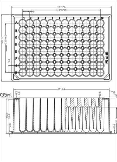 96 Round Deep Well Storage Microplate (2.0 ml) Technical Drawing