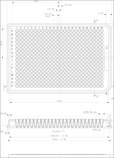 FrameStar 384 Well Skirted PCR Plate, Roche Style Technical Drawing