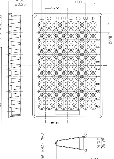96 Well Skirted PCR Plate Technical Drawing