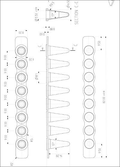 Vari-Strip 8 Well PCR Tube Strip, Low Profile Technical Drawing