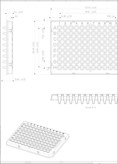 FrameStar 96 Well Semi-Skirted PCR Plate, Roche Style Technical Drawing