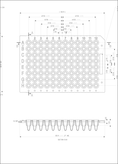 FrameStar Breakable Vertically PCR Plate, Low Profile Technical Drawing