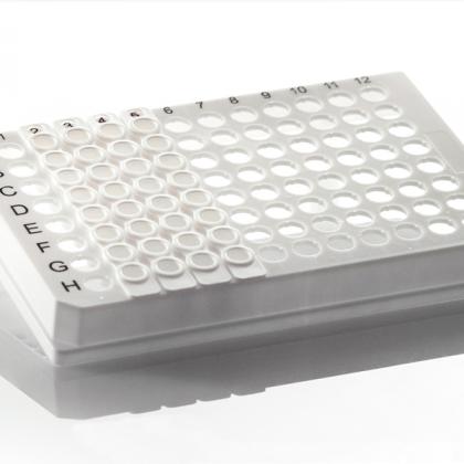 4ti-0757-F | 96 Well Skirted PCR Plate for Removable 8 Well Tube Strips | Partly Loaded With Removable 8 Well PCR Tube Strips