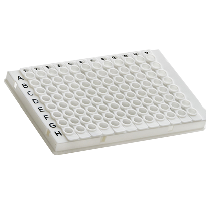 4ti-0950W-F | 96 Well Semi-Skirted PCR Plate for Removable 8 Well Tube Strips, Roche Style | Fully Loaded With Removable 8 Well PCR Tube Strips