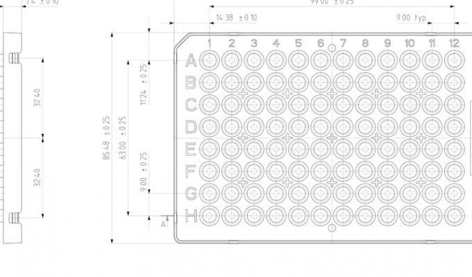 FrameStar® 96 Well Semi-Skirted PCR Plate, ABI® FastPlate Style Technical Drawing