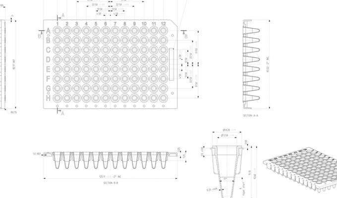 FrameStar® Breakable Vertically PCR Plate, Low Profile Technical Drawing