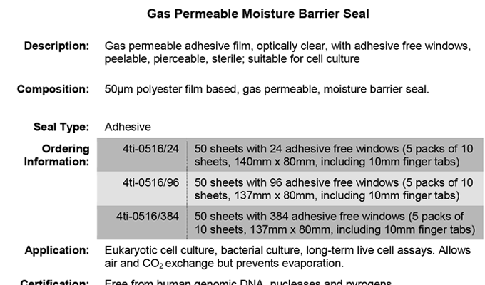 Moisture Barrier Seal Data Sheet Request