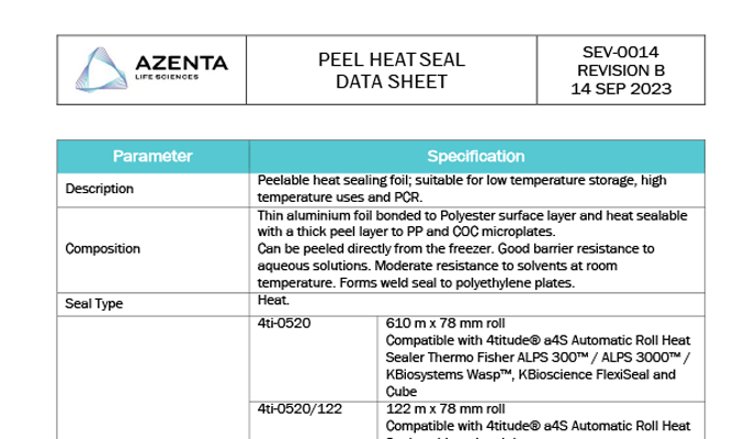 Peel Heat Seal Data Sheet