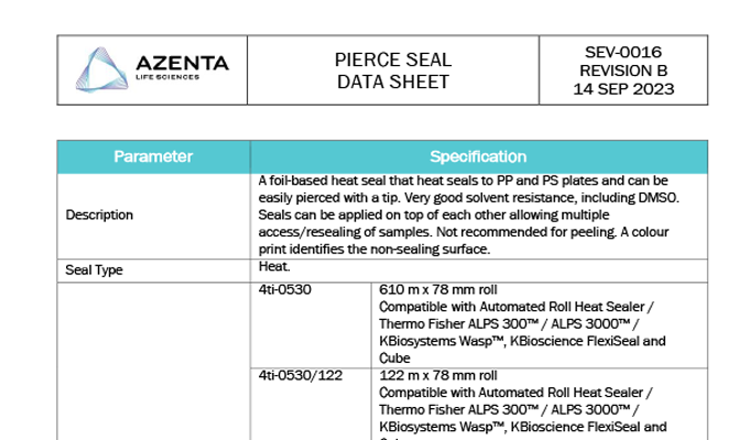Pierce Heat Seal Data Sheet