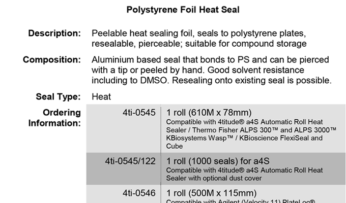 Polystyrene Foil Heat Seal Data Sheet Request
