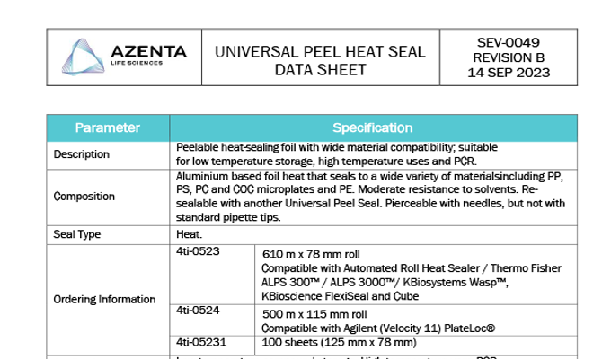 Universal Peel Heat Seal Data Sheet
