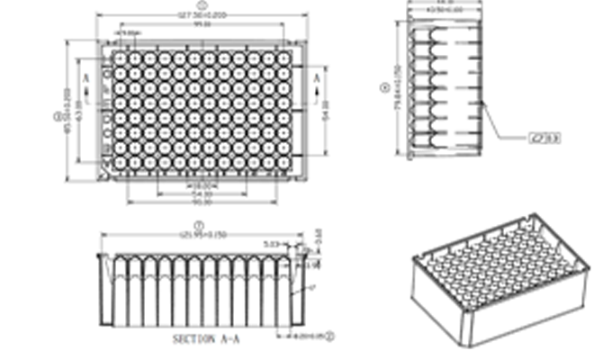 96 Square Deep Well Microplate, KingFisher™ Style Technical Drawing