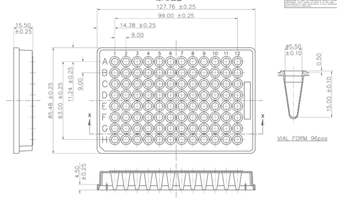 96 Well Skirted PCR Plate Technical Drawing
