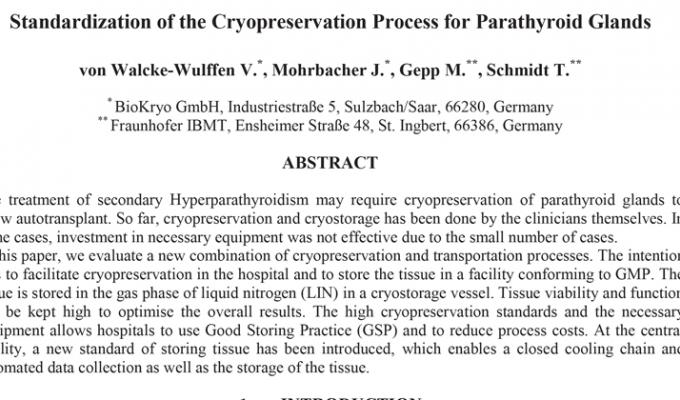 Standardization of the Cryopreservation Process for Parathyroid Glands