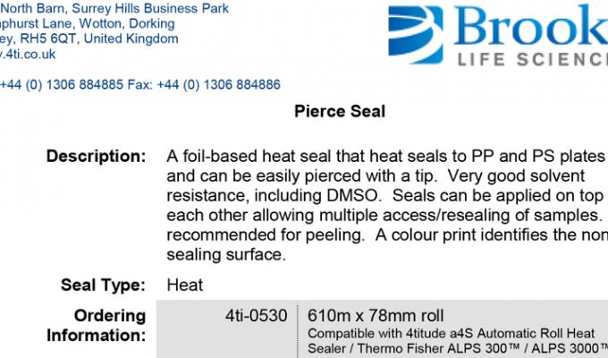 Pierce Heat Seal Data Sheet Request