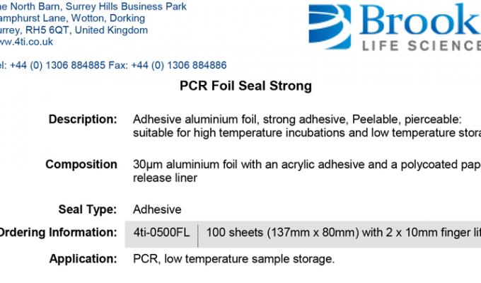 PCR Foil Seal Strong Data Sheet