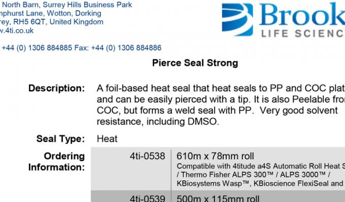 Pierce Heat Seal Strong and Random Access Pierce Heat Seal Strong Data Sheet