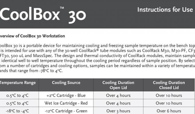 Cooling Workstation for use with Smaller Thermoconductive Tube Rack Instructions for Use