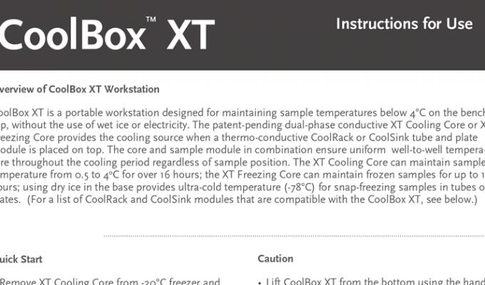 Cooling Workstation, Single Capacity Instructions for Use