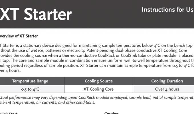 Cooling Workstation Open Platform, Single Capacity Starter Instructions for Use