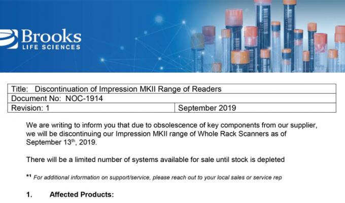 Discontinuation of Impression MKII Range of Readers