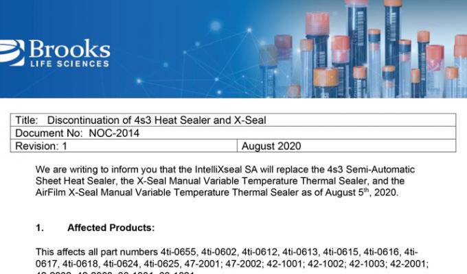 Discontinuation of 4s3 and X-Seal Heat Sealers
