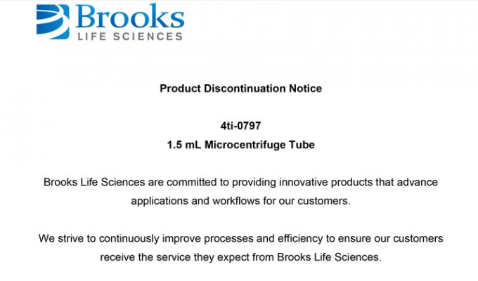 Discontinuation 1.5ml Microcentrifuge Tube