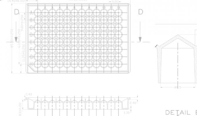 96 Round Well Storage Microplate (330 µl, V shaped) Technical Drawing