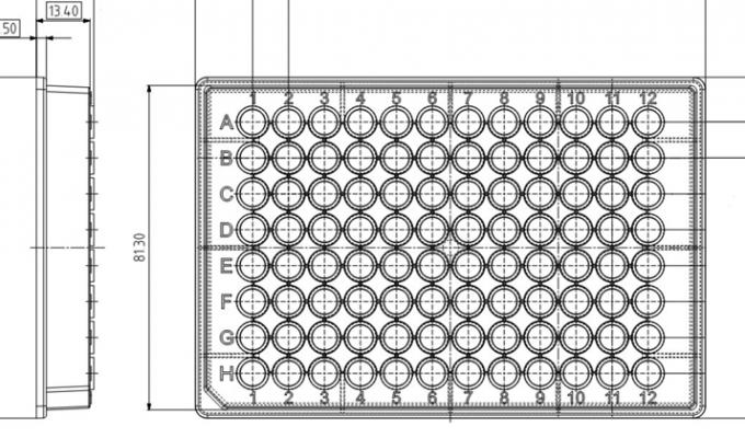 96 Round Well Storage Microplate (300 µl, U shaped) Technical Drawing
