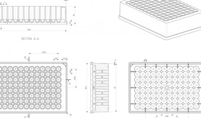 96 Round Deep Well Storage Microplate, For Magnetic Separators Technical Drawing