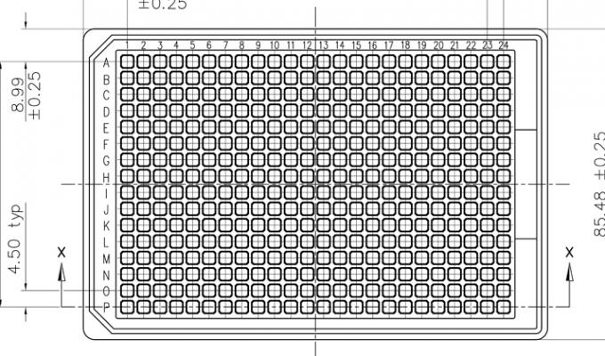 384 Well Optically Clear Tissue Culture Plate Technical Drawing