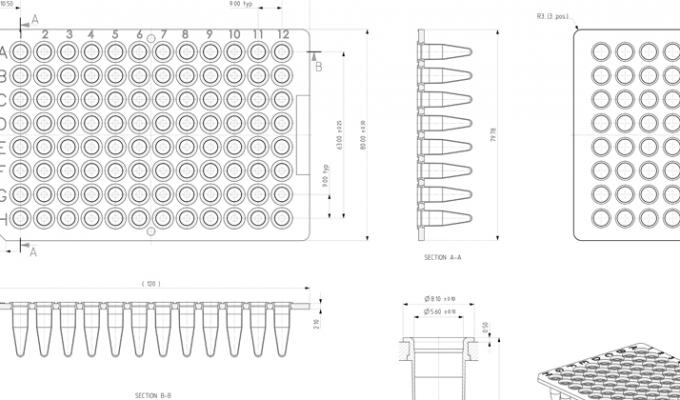 FrameStar® 96 Well Non-Skirted PCR Plate Technical Drawing