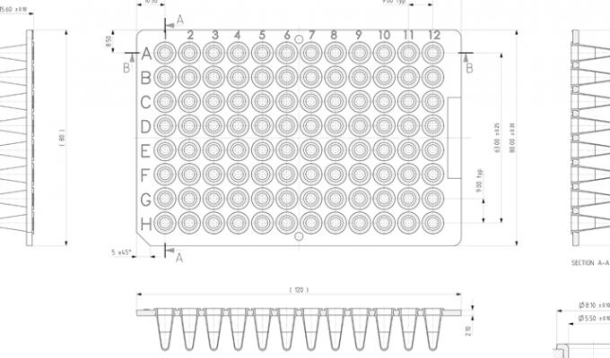 FrameStar® 96 Well Non-Skirted PCR Plate, Low Profile Technical Drawing