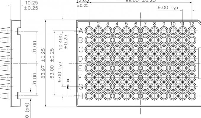  FrameStar® 96 Well Semi-Skirted PCR Plate With Upstand, ABI® Style Technical Drawing