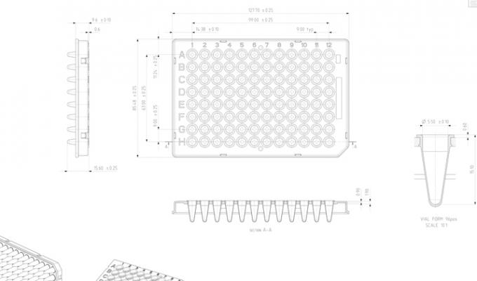 FrameStar® 96 Well Semi-Skirted PCR Plate, Roche Style Technical Drawing