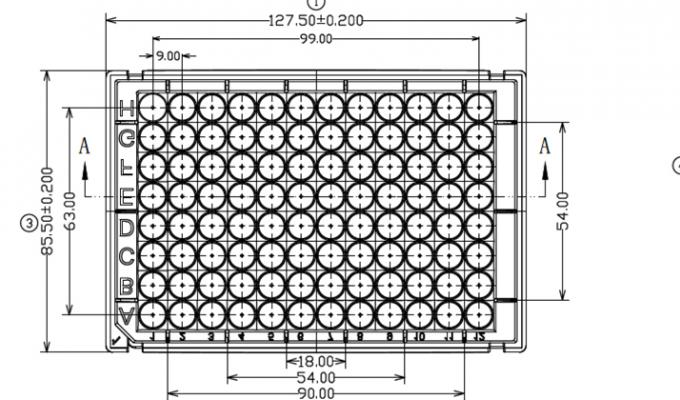 96 Square Deep Well Microplate, KingFisher™ Style Technical Drawing