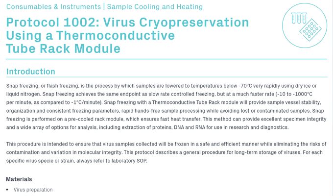 Virus Cryopreservation Using a Thermoconductive Tube Rack