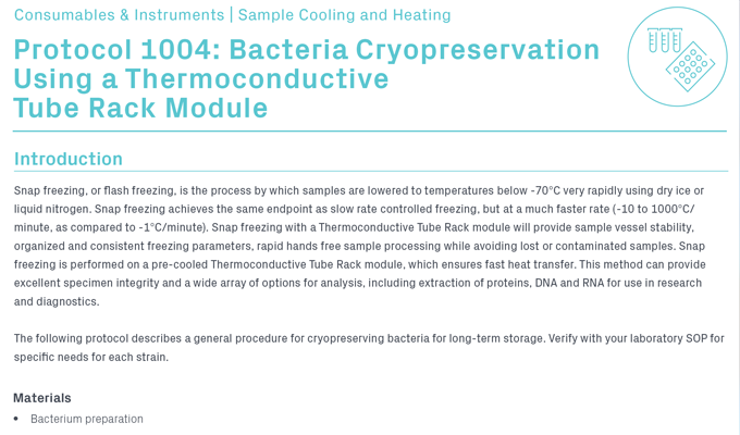 Bacteria Cryopreservation Using a Thermoconductive Tube Rack